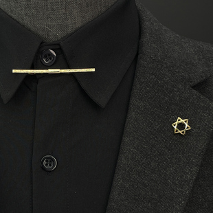 六芒星领针简约几何别针衬衫衣领固定夹子金属胸针男黑色西服胸针