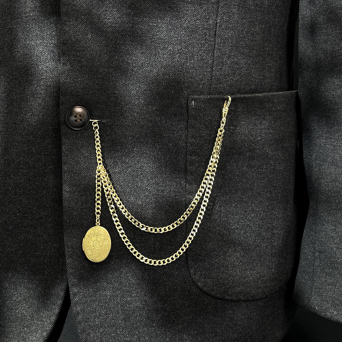 原创马甲链铜客定款胸针复古男