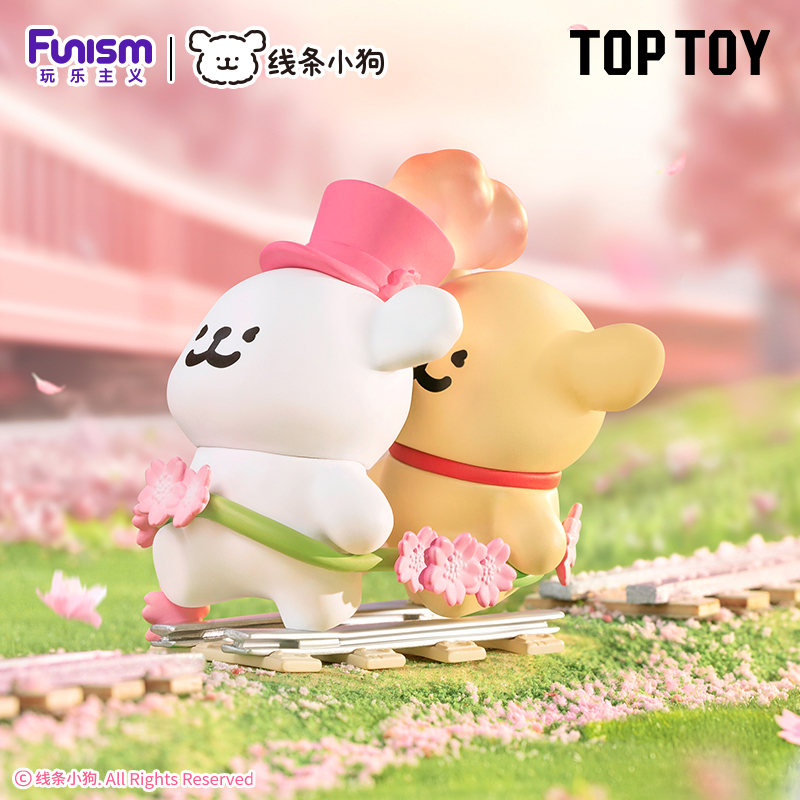 TOPTOY线条小狗浪漫樱花系列可爱摆件情侣互送生日礼物