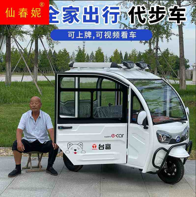 台富全封闭电动三轮车老头乐年人家用新能源代步车双排带棚电瓶车