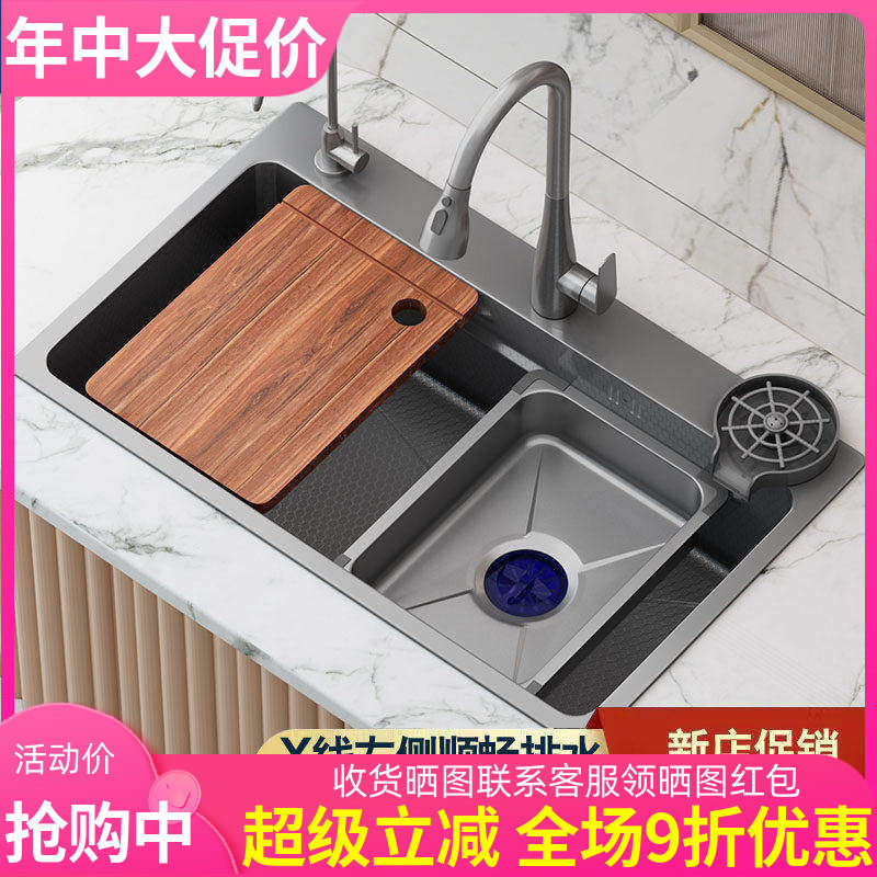 蜂窝压纹水槽大单槽加厚不锈钢洗菜盆厨房水池家用洗碗槽台下台上