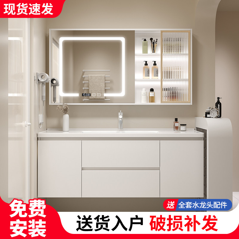 法式奶油风浴室柜马桶侧边柜组合