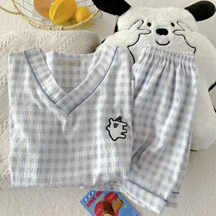 宽松套头V领睡衣云朵棉女生家居服两件套装 2026年夏天女短袖 短裤