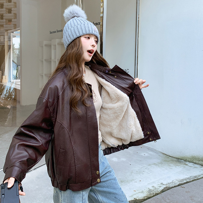 皮衣外套女2025新款爆款秋冬季美式复古今年流行加绒加厚夹克上衣