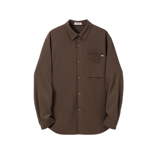 THESSNCE 四面弹条纹肌理感针织泡泡纱 立体折边翻领长袖衬衫男秋