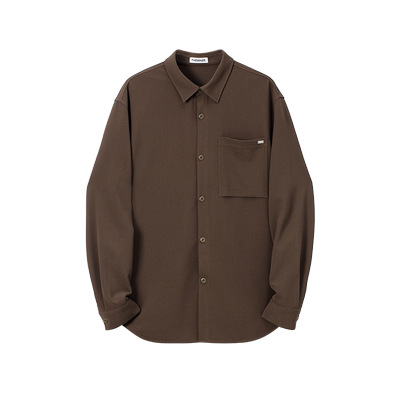 THESSNCE 四面弹条纹肌理感针织泡泡纱 立体折边翻领长袖衬衫男秋