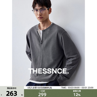 THESSNCE T恤 撞白边假两件V型卫衣半开襟拉链柔软舒适毛巾布男士