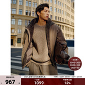 95白鸭绒立领机车羽绒夹克男士 造型利器 毛领拼接分割廓形感 冬