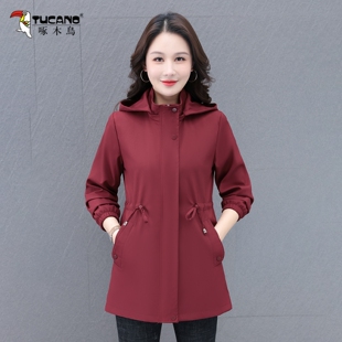 啄木鸟中长款风衣外套女款春秋2026新款中年妈妈时尚休闲百搭上衣