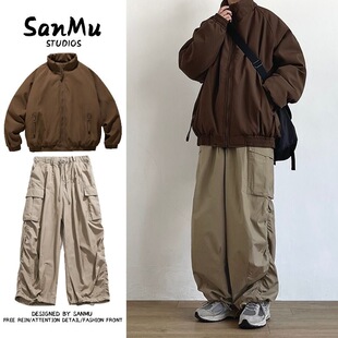 两件装/单件日系复古加厚立领棉衣男中性风宽松情侣棉服冬季套装