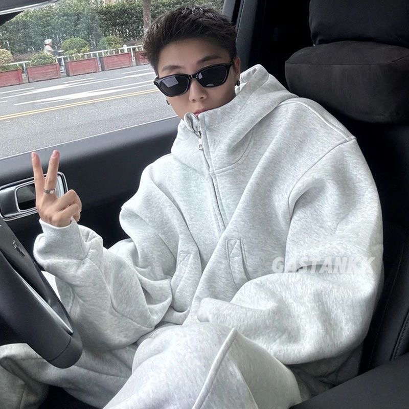 休闲运动套装男春秋季宽松连帽外套卫衣卫裤两件套高级感一整套装