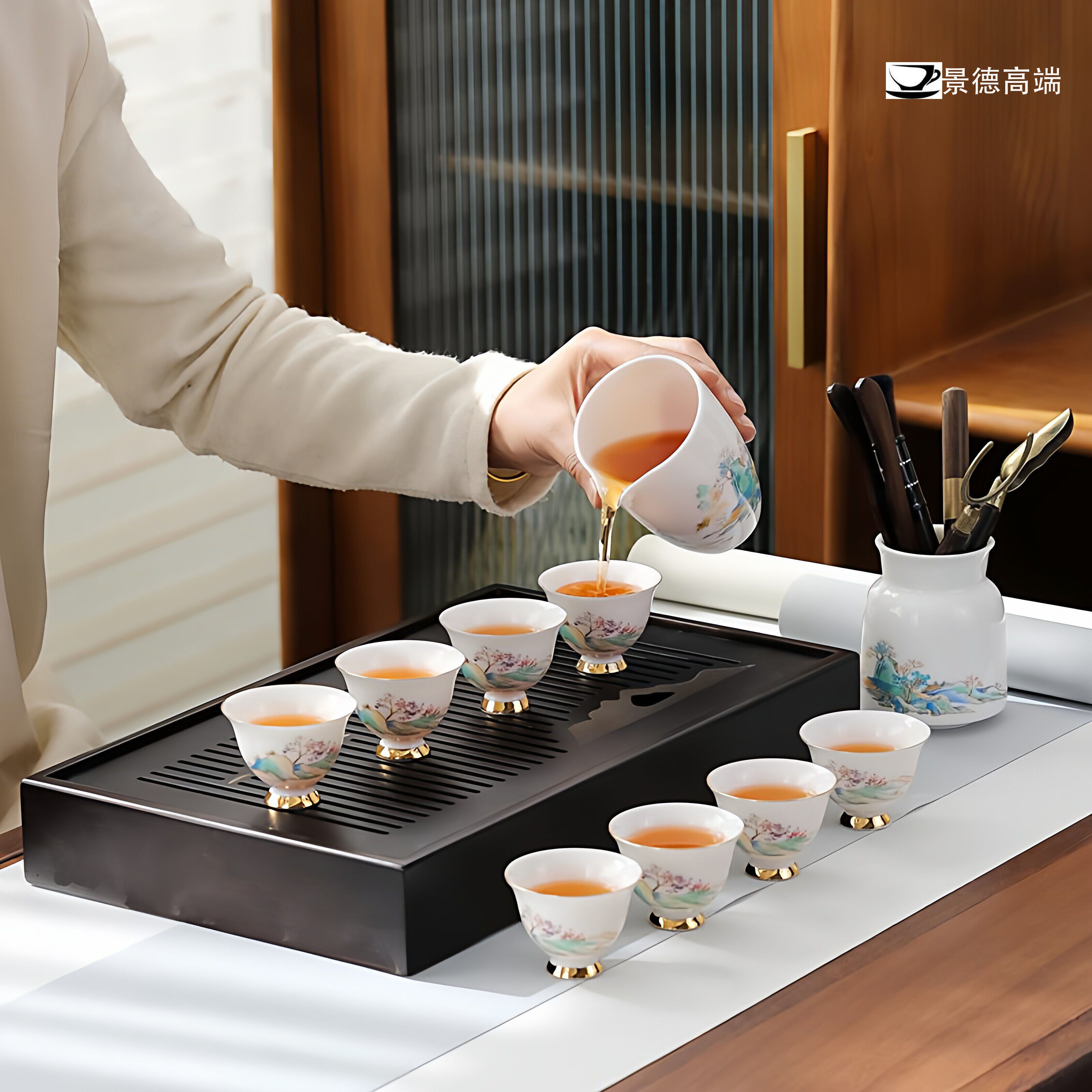 景德羊脂玉轻奢功夫茶具套装