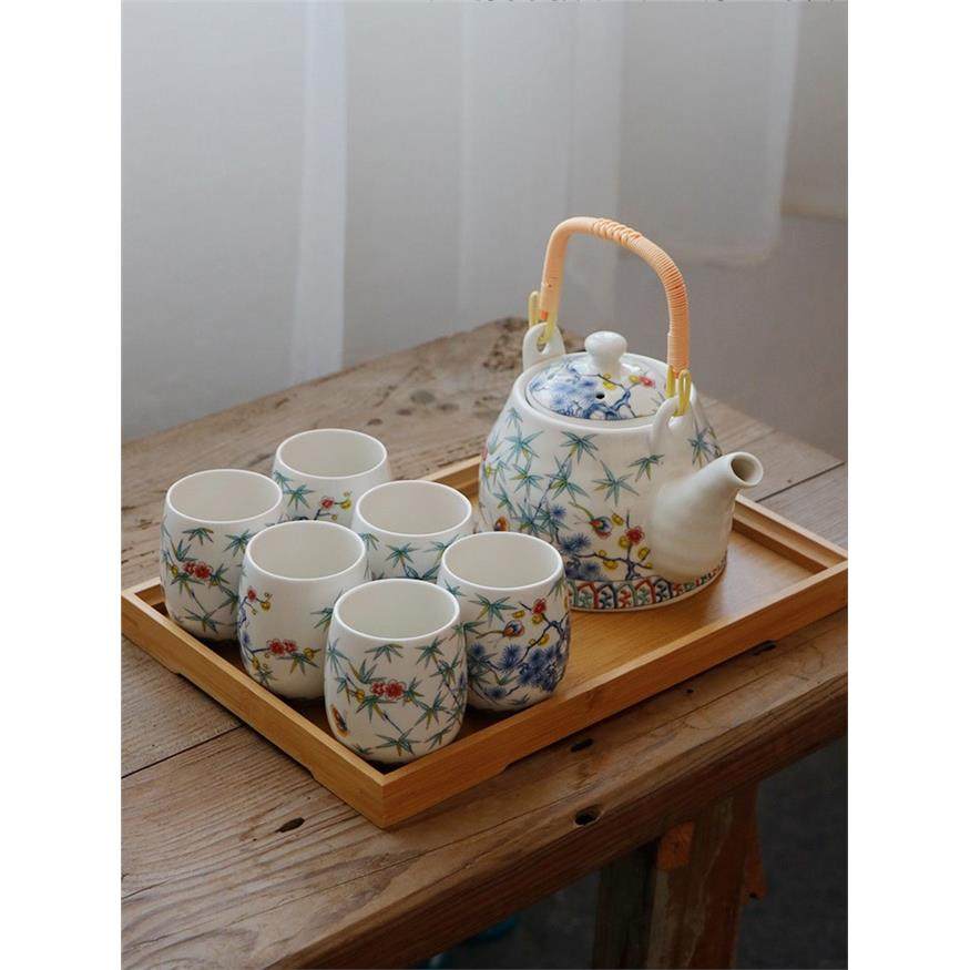 景德高端茶壶茶杯茶盘中国风大柄茶壶大容量竹报平安送礼陶瓷茶壶,餐饮具,整套茶具,淘宝优惠券,粉丝福利购,淘宝优惠卷