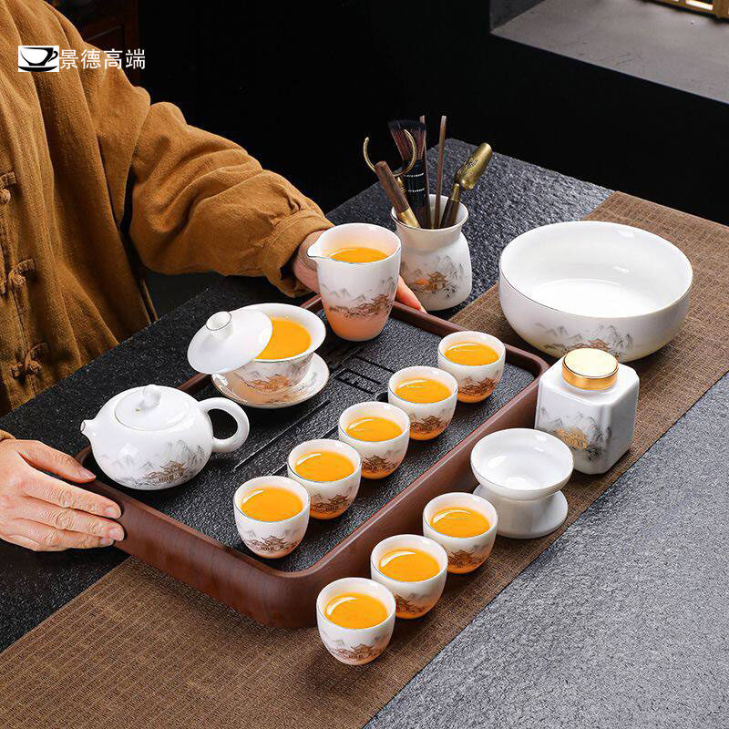 景德高端羊脂玉瓷功夫茶具礼盒装