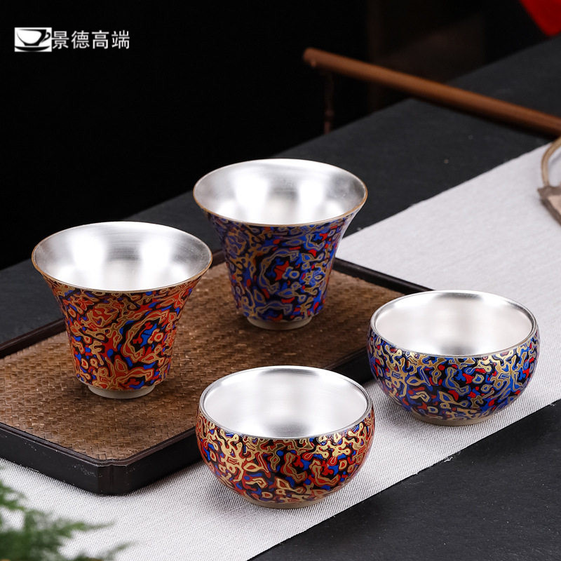 景德鎏银鎏金大漆功夫杯
