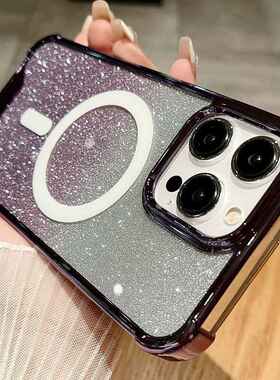 适用iphone15promax四角防摔15手机壳苹果14闪粉13电镀12磁吸11软