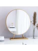 Desktop vanity mirror, wall-mounted dressing table, round mirror, large bedroom, Nordic gold table mirror thumbnail 6