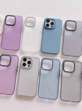适用iphone12/13/15promax透明高透苹果14手机壳磨砂PC金属镜头框