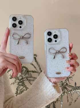 简约蝴蝶结适用iPhone15promax手机壳14透明滴胶13苹果12防摔11女