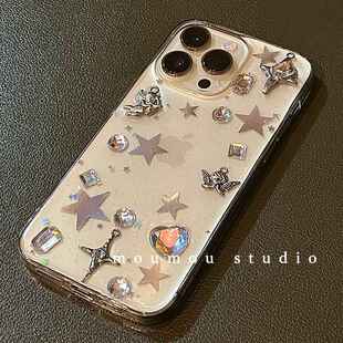 金属天使水钻适用iphone13手机壳12promax透明苹果14plus滴胶11女