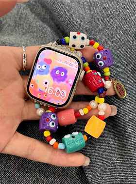 多巴胺小怪兽表带适用于苹果手表iwatch8代765SE4321串珠手串小米