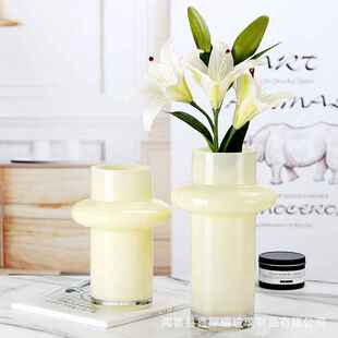 现代简约小蛮腰玻璃花瓶玉色摆件居家水培水养干花插花客厅装饰品