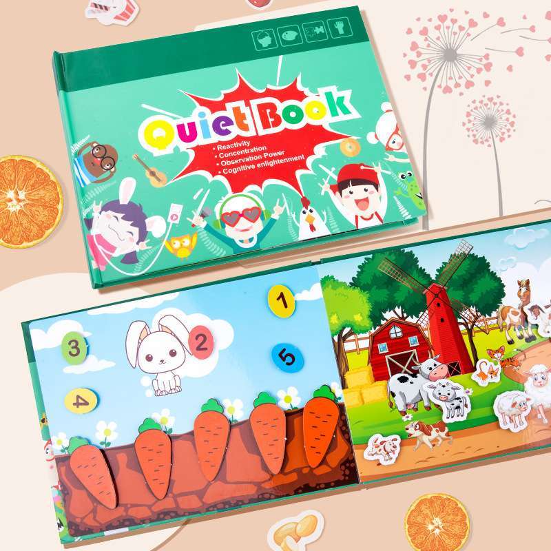 贴纸书安静粘贴书0.4busy book儿童益智玩具反复粘贴书识字3-6岁