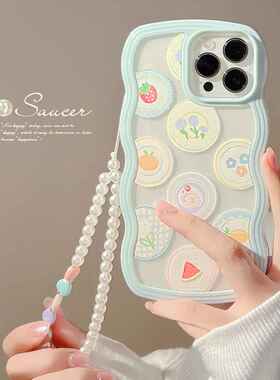 油画碟子13适用iPhone14pro max苹果15手机壳xs透明11珍珠手链8套