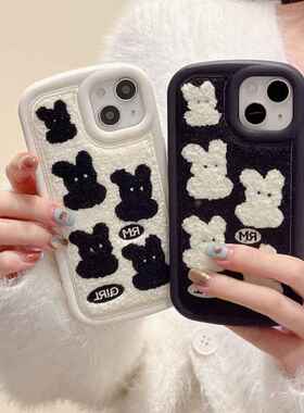 新款趣味小兔毛巾刺绣iphone14Pro max苹果13手机壳适用12/11软壳