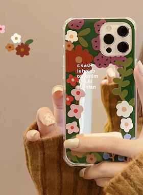 韩风花朵笑脸适用iphone13苹果手机壳14Promax硅胶11补妆镜面X/15