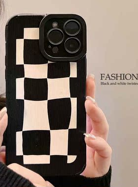 简约格子13适用14promax苹果15手机壳iphone皮质Xr软11套12瞳眼8p
