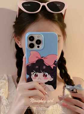 呆萌生气女孩iPhone14苹果适用13promax手机壳11动漫可爱12菲林15