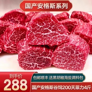 4斤國產m3菲力牛排中段谷飼原切安格斯雪花清真牛里脊牛肉 包郵