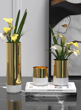 轻奢风金属大理石纹花瓶软装饰品