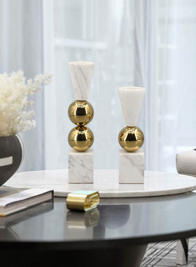 大理石烛台摆件别墅餐厅金属装饰