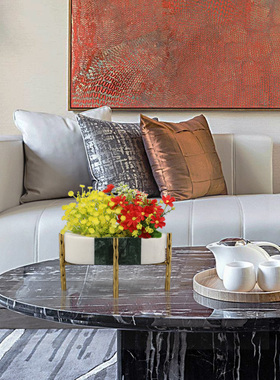 大理石金属创意台面花盆软装饰品