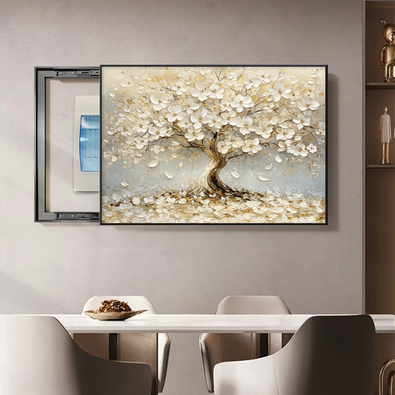 现代轻奢高级感电表箱装饰画发财树配电箱遮挡挂画开关电闸盒壁画图片