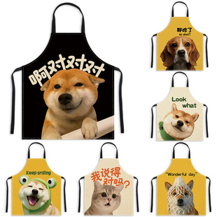 萌宠围裙狗狗可爱罩衣家用厨房成人儿童透气围裙猫咪做饭围腰带