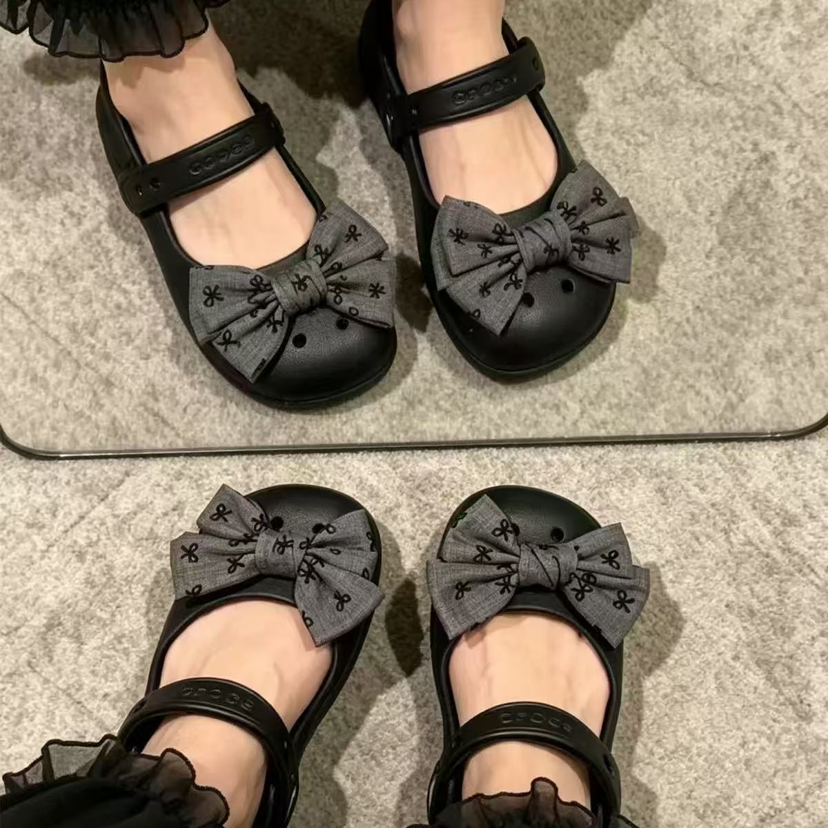 蝴蝶结鞋花芭蕾洞洞鞋扣甜美少女