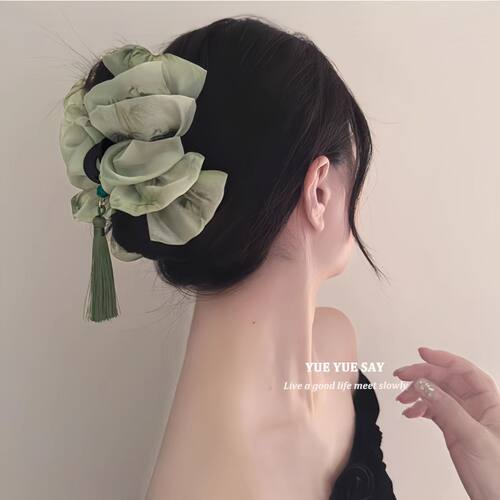 只此青绿复古百搭流苏云朵网纱