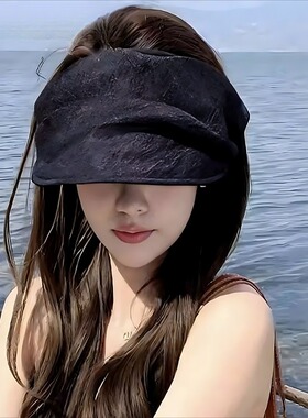 网纱帽子褶皱黑色空顶防晒帽女夏季防晒遮阳帽出游太阳帽防晒发箍