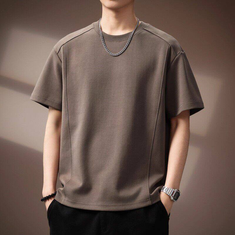 美式新款夏季男士大码纯色圆领