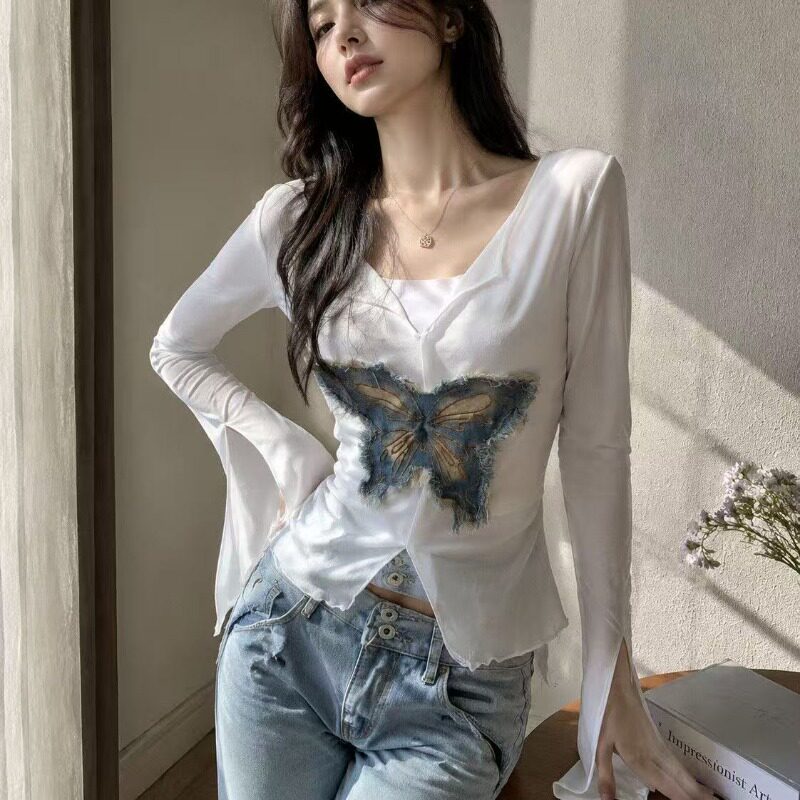 辣妹风长袖防晒薄款显瘦收腰上衣