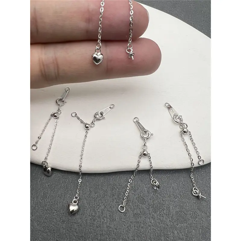 純銀調節扣抽拉延長鏈愛心尾鏈