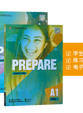 进口原版 新第二版 Prepare 学生书+练习册套装 1级别 剑桥通用认证考试冲刺教材  中考英语 高考英语适用 自学教材