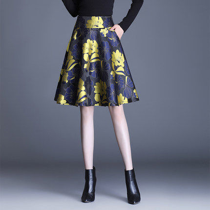 碎花裙子高腰a字裙半身裙女2021春夏秋冬季新款提花松紧短裙蓬蓬伞裙