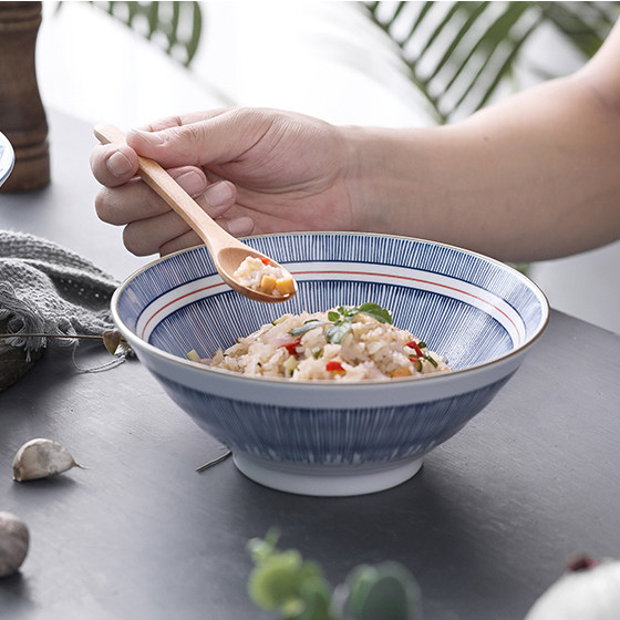 景德镇日式大面碗7.5英寸汤碗和风釉下彩乌冬面碗混沌水饺碗拌面 - 实物图