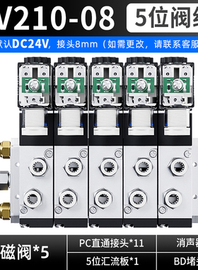 4V210电磁阀组气缸气动阀电磁控制气阀220v24V08汇流板排底座阀岛