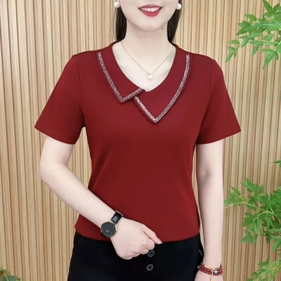 2025新款夏季减龄娃娃领短袖T恤