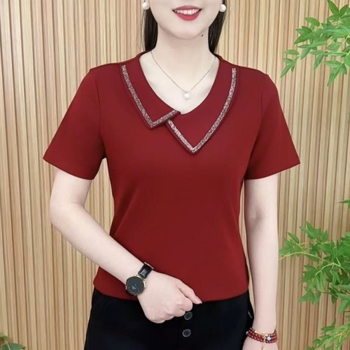 2025新款夏季减龄娃娃领短袖T恤